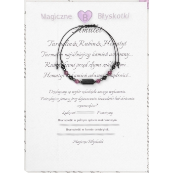 Bransoletka celebrytka czarny TURMALIN RUBIN HEMATYT ochrona i optymizm